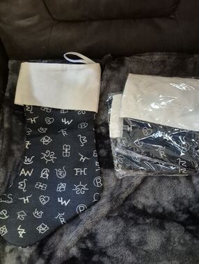 Holiday Monogram Pattern Stocking with Cream Cuff - Set of 3
